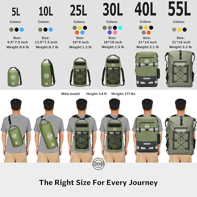 STOVER 5/10/25/30/40/55L Waterproof Dry Backpack- Medium Floating Dry Bag for Kayaking, Travel, Tubing, Hiking, Fishing, Camping, Motorcycles & the Beach, Heavy-Duty Roll Top Men/Women (Orange)