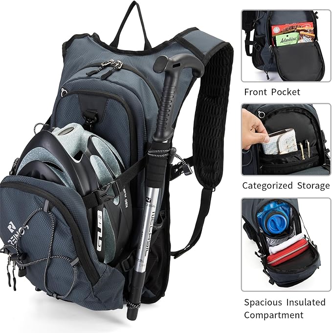 Hydration Backpack Pack with 2L Water Bladder 18L Hiking Backpack Women Men Lightweight Hydropack Insulated Daypack for Biking, Running, Festival