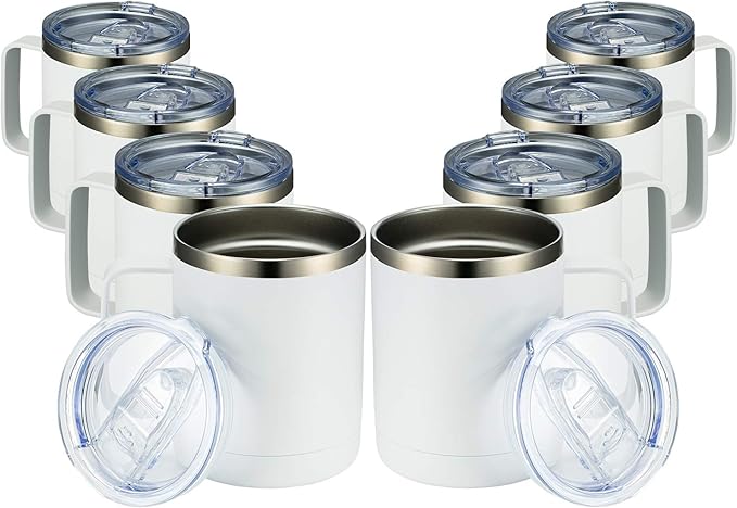 MEWAY 12oz Coffee Mug With Handle 8 Pack Bulk,Stainless Steel Insulated Travel Tumblers With Sliding Lid,Double Wall Vacuum Camping Cup for Hot & Cold Drinks Tea (White,Set of 8)