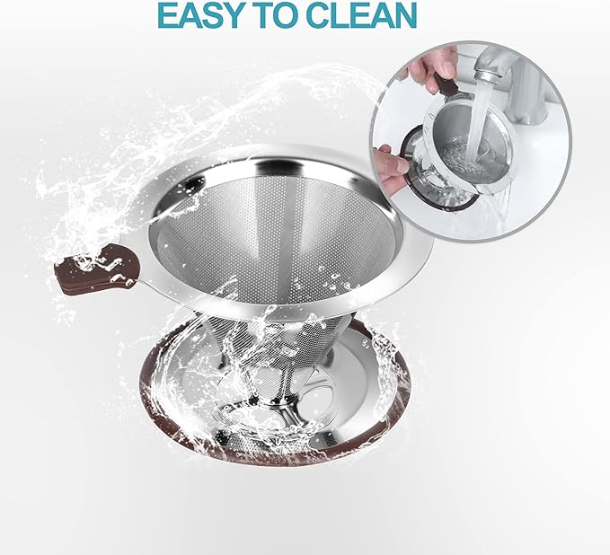 Pour Over Coffee Dripper, Reusable Paperless Coffee Filter,Professional Stainless Steel Drip Cone Brew Coffee Strainer,Upgraded Double Micro Mesh Filter with Cup Stand,1-4 Cup