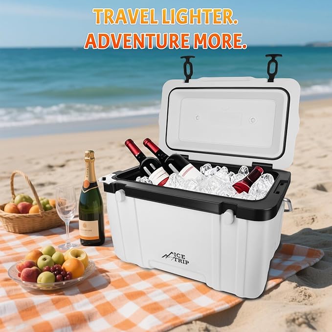 26 Quart Ultra-Light Insulated Rotomolded Hard Cooler, Portable Ice Chest Lunch Box for Drink, for Camping, Travel, Outdoor, Premium Everyday Use Ice Retention Cooler, 5 Day Cold Retention