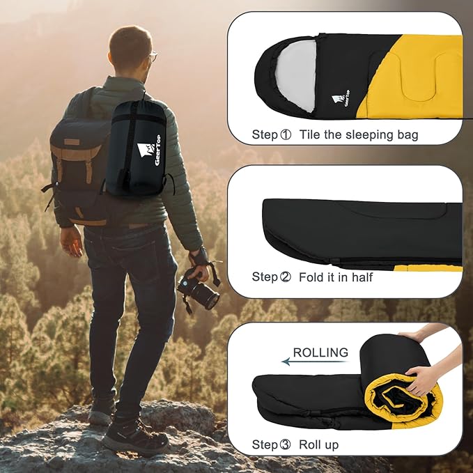 GEERTOP Backpacking Sleeping Bag for Camping, Lightweight Sleeping Bags for Adults Kids Summer Warm Cold Weather Hiking Travel