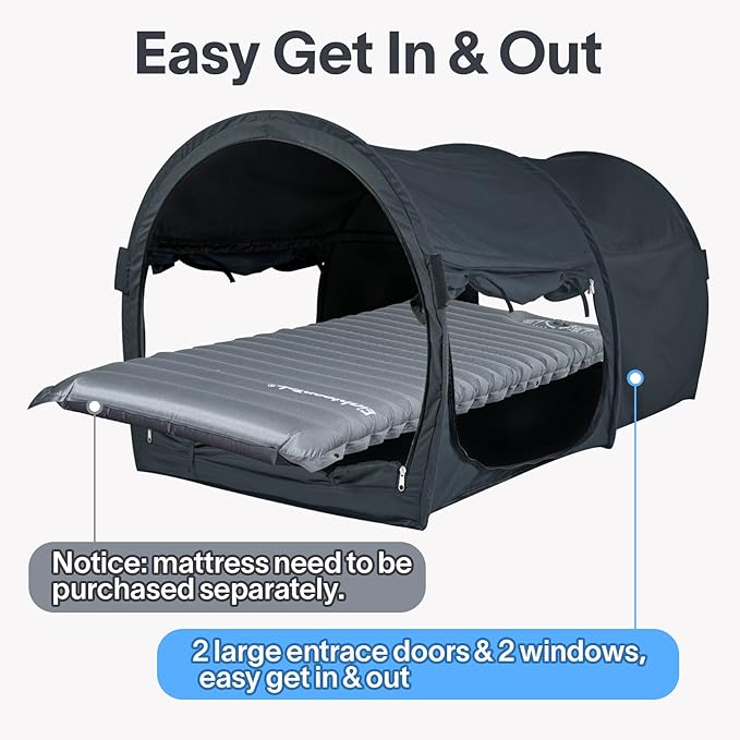 EighteenTek Bed Canopy Office Bed Tents Dream Tents Privacy Space Office Sleeping Tents Indoor One Person Lay Down NOT Sitting Pop Up Portable Frame Curtains Breathable Grey Cottage 75"L x 28"W x 31"H