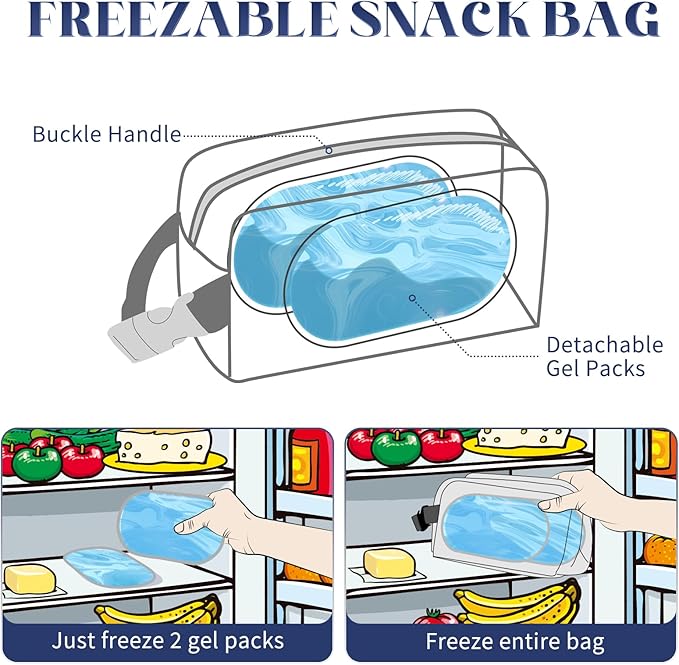 Freezable Lunch Bag,Freezable Snack Bag,Mini Cooler Bag for Travel/Work/School,Small Insulated Bag,Small Cooler Lunch Box with Ice Packs,Insulated Snack Bag,Freezable Snack Box with Handle Buckle
