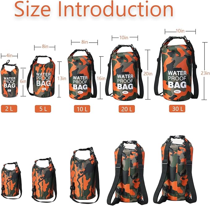 YDYJKI Waterproof Dry Bag Backpack 2L/5L/10L/20L/30L Floating Roll Top Dry Compression Sack Keeps Gear Dry for Kayaking Beach Rafting Boating Hiking Camping and Fishing with Waterproof Phone Case