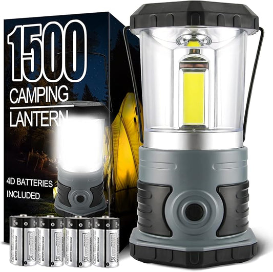 LED Camping Lantern Battery Powered 1500 Lumen COB Camping Light 4*D Batteries(Included) Perfect for Camp Hiking Emergency Kit