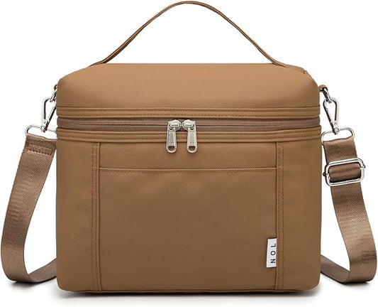 NOL Natural Organic Lifestyle Insulated Lunch Bags for Women Cooler Bag Lightweight Nylon Waterproof Lunch Box For Work (Medium(normal),Brown