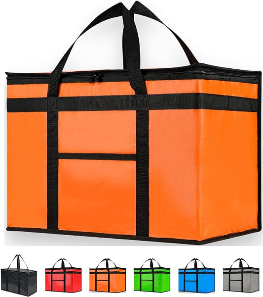 NZ home Durable XXL PRO Insulated Cooler Bag and Food Warmer for Delivery & Grocery Shopping with Zippered Top, Orange Commercial Grade (1 pack)