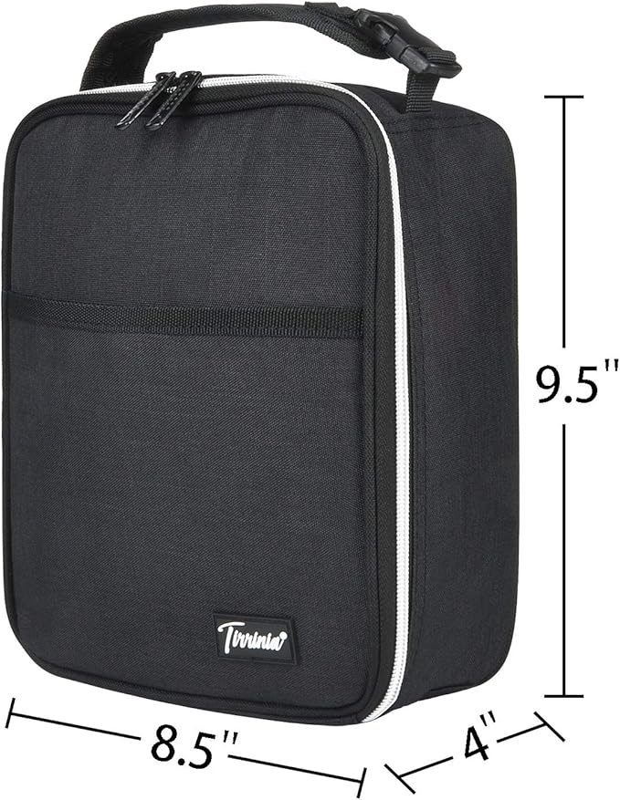 Tirrinia Small Insulated Lunch Bag for Men Women, Splash Proof Mini Portable Reusable Thermal Lunch Box Cooler Tote for Adults & Kids, Black