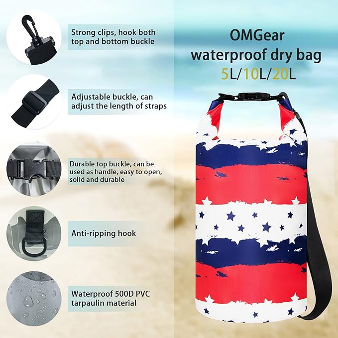 OMGear Waterproof Dry Bag Backpack Phone Pouch 40L/30L/20L/10L/5L Floating Dry Sack for Kayaking Boating Outdoors Activities