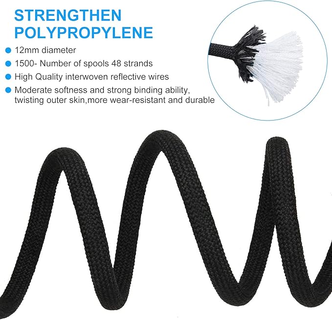 10mm/12mm Climbing Rope, Outdoor Static Rock Climbing Rope, Tree Climbing Rappelling Rope, Escape Nylon Rope, Ice Climbing Equipment Fire Rescue Parachute Rope with 2 Steel Hooks