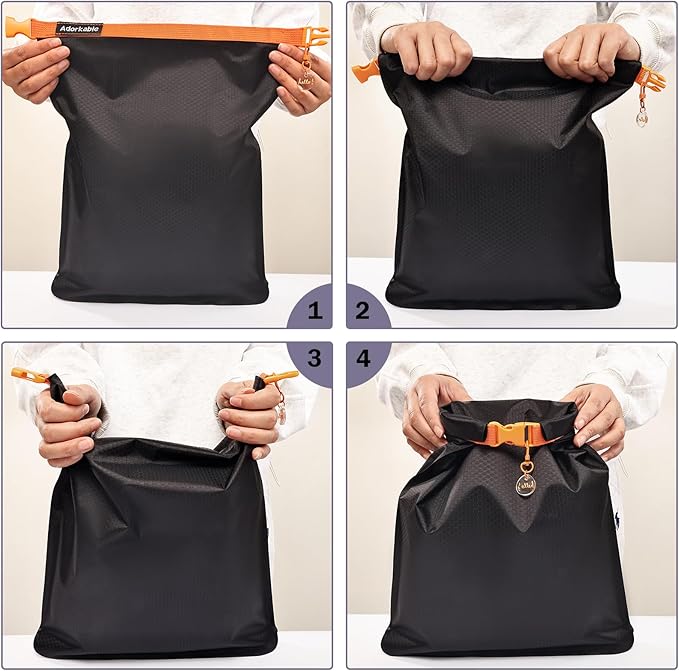 Waterproof Wet Bag for Swimsuit, Black Swim Bag for Beach Vacation Wet Clothes, Dry Bag for Camping Kayaking Boat Travel, Soap Travel Case, Black Band