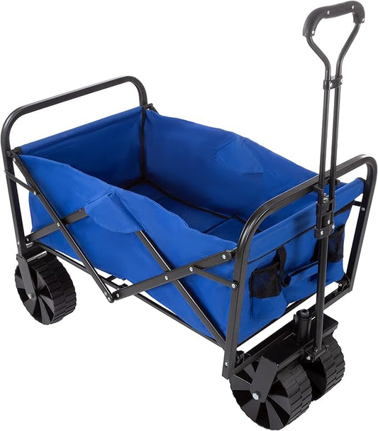 Wakeman Outdoors 75-CMP1097 Folding Wagon – Collapsible All-Terrain Utility Pull Cart with Extra Wide Wheels for Camping, Beach, Sports or Grocery Shopping