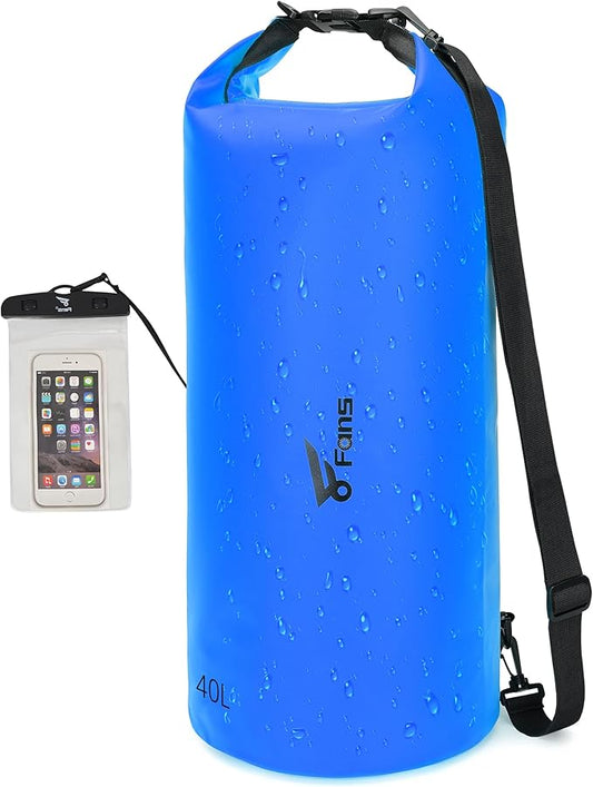 8 Fans Dry Bag Backpack Waterproof,40L Roll Top Bag with Phone Case, Perfect for Floating,Travel,Swimming,Boating,Kayaking,Camping,and Beach Activities(No Valves, Blue)