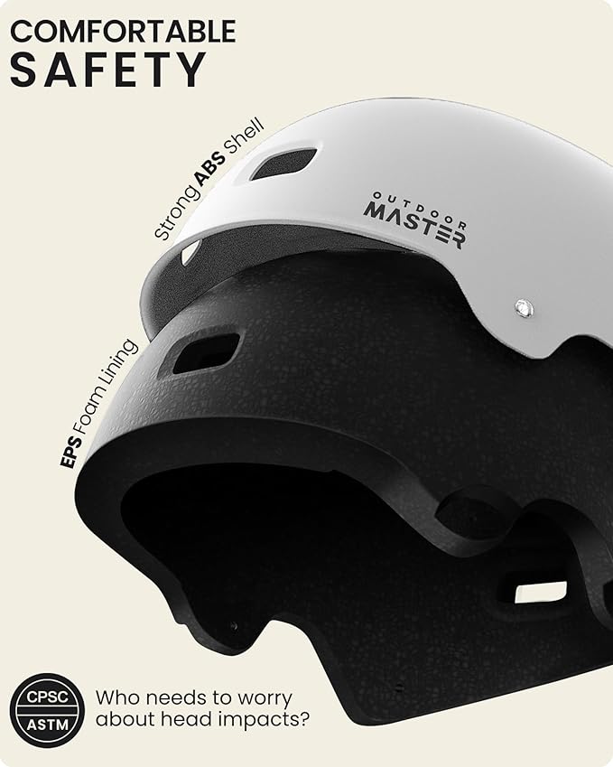 OutdoorMaster Skateboard Cycling Helmet-Beetles Snug,Bike Helmet for Adults, Youth & Kids-Two Removable Liners Ventilation Multi-Sport Commuter Scooter Roller Skate Inline Skating Longboard