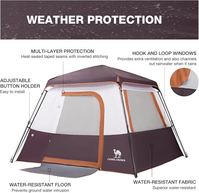 CAMEL CROWN 4/6 Person Tent Waterproof Lightweight Portable Backpacking Tent for Outdoor Camping Hiking