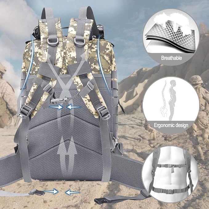 EMDMAK Military Tactical Backpack, 42L Large Military Pack Army 3 Day Assault Pack Molle Bag Rucksack