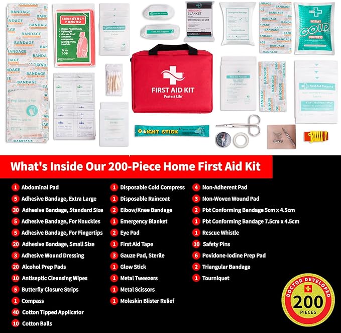 Protect Life Survival First Aid Kit for Home/Business, Camping Survival Kits | Mini Travel First Aid Kit | Camping Equipment | Small Kits for Car | Outdoor Emergency Survivals Pack