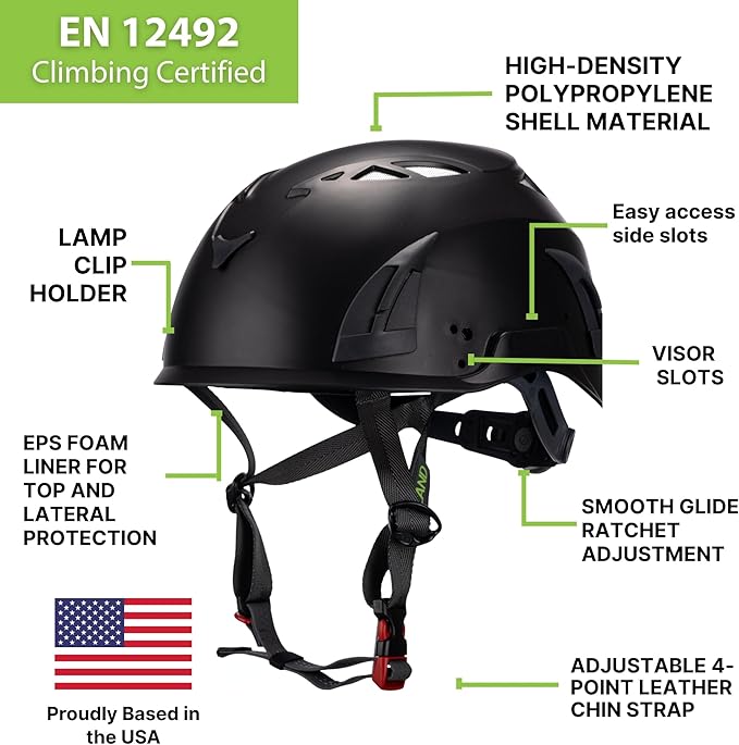 Land Helmets ClimbPro Helmet EN 12492 Vented for Rock Climbing – Durable, Lightweight Shell, Adjustable Chin Strap, Perfect for Outdoor Adventure with Universal Accessory Slots