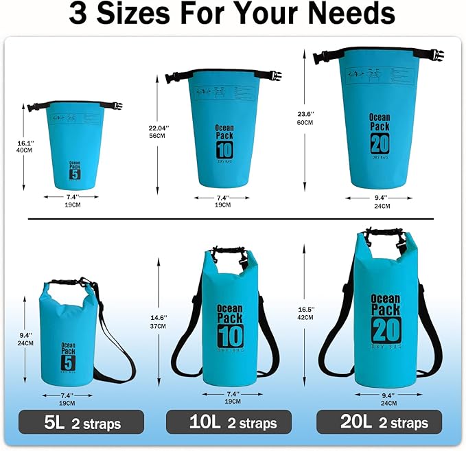 Floating Waterproof Dry Bag Backpack 5L/10L/20L, Roll Top Bag for Kayaking, Rafting, Boating, Swimming, Camping, Hiking, Beach, Fishing, Waterproof Beach Bag. (Blue, 30L)