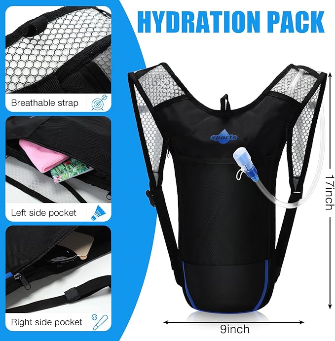 2 Pack Hydration Backpack Pack with 2l Water Bladder, Hydration Water Backpack with Hydration Bladder Hiking Running Cycling Biking Water Backpack for Men and Women (Blue, White)