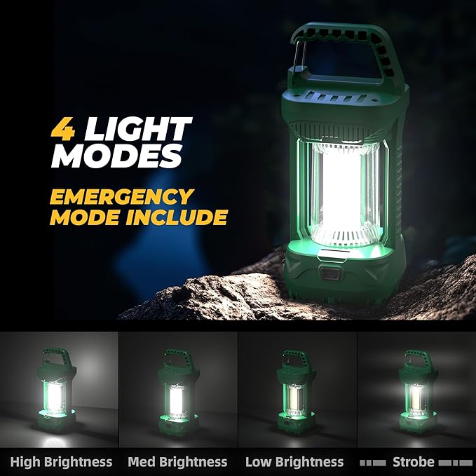 Favourlite LED Camping Lantern Rechargeable, 1500LM 4 Light Modes Camping Light 4000mAh Phone Charger Lanterns for Power Outages Portable Waterproof Camping Essentials for Emergency (Leaf Green)