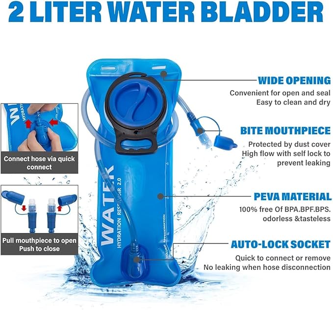 Insulated Hydration Backpack Pack with 2L Water Bladder Lightweight 22L Hiking Backpack Bag for Women Men Daypack for Hiking Running Festival Camping Biking