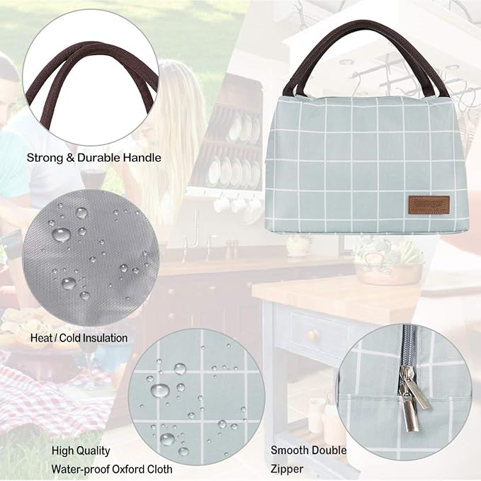 Buringer Insulated Lunch Bag Lunch Box for Women Men Adult Lunch Tote for Work Picnic Travel (Green Plaid)