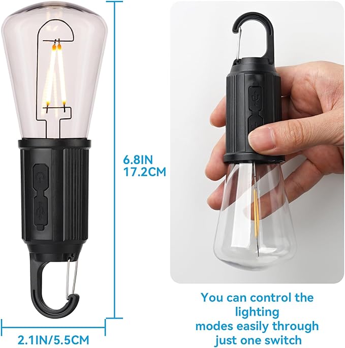 Battery Operated LED Lights - 2W 2700k Soft White, 3 Modes, Hook for Outdoor/Umbrella/Lantern, Waterproof, Portable, 1 Pack
