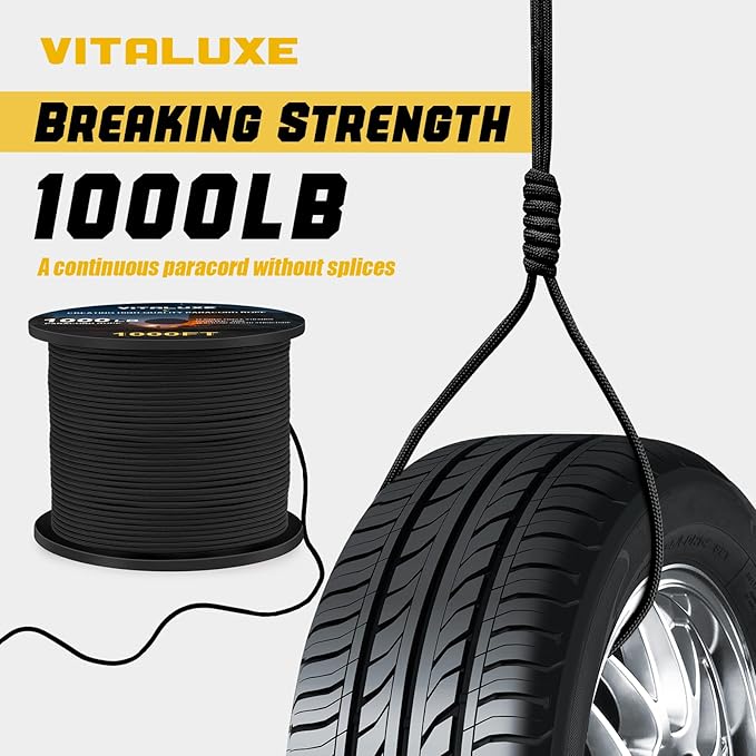 1000lb Paracord Rope, 4mm 12 Triple Strands Paracord, Heavy Duty Tactical Parachute Cord for Survival Gear, Camping, Hiking, and Ideal for Bracelets, Lanyards, Type III