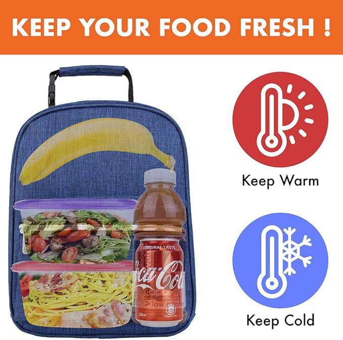 opux Lunch Box for Girls Boys Kids, Insulated Leakproof Lunch Bag, Reusable Teen Lunch Boxes for School, Medium Large lunchbox for Women Men Adult for Work with Front Back Pocket (Navy Blue)