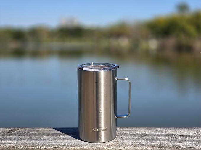 CHILLOUT LIFE Stainless Steel 20 oz Vacuum Insulated Coffee Mug with Handle and Lid, Large Thermal Camping Coffee Mug Cup with Durable Sliding Lid for Men & Women, Keeps your Beverages Hot/Cold
