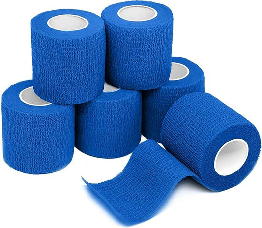 FriCARE Self Adhesive Bandage Wrap, Medical Tape in First Aid Kit, Cohesive Bandages for Wounds Sport Vet, FSA/HSA Eligible, 2 Inches X 5 Yards 6 Rolls, Navy Blue