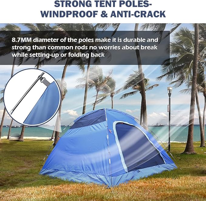 3 Person Tents for Camping, HIKERBRO Small Dome Tent with 2 Upgraded Doors & Half Mesh Ceiling, Waterproof 4 Person Camping Tent with Removable Rainfly, 2/3/4 Person Easy Up Tents for Hiking Traveling