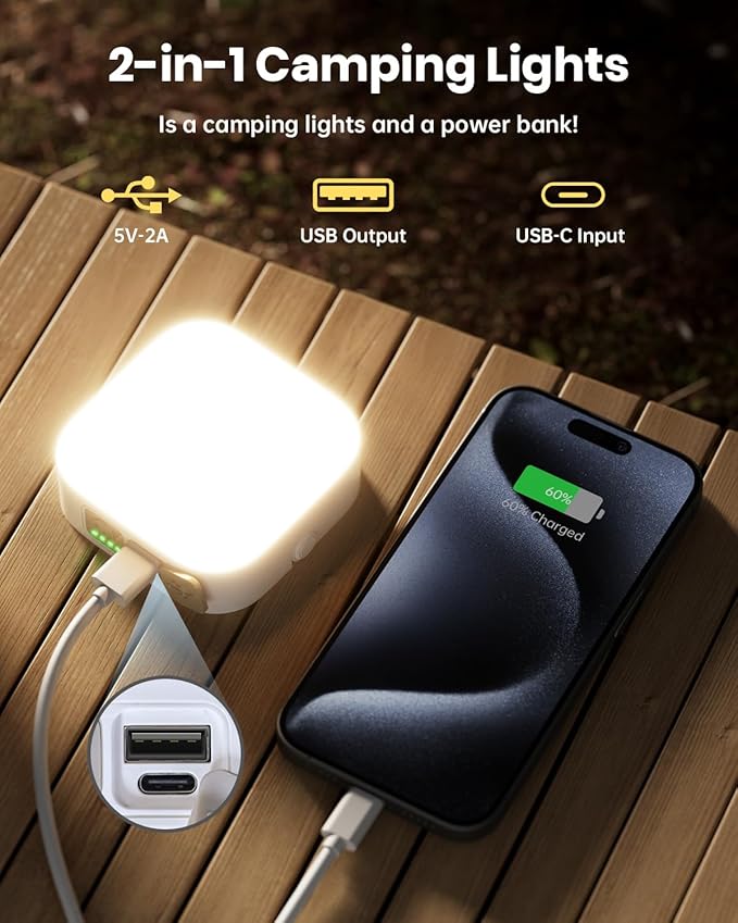 Eventek 2Packs LED Camping Lantern 4000LM, 10000mAh Rechargeable Camping Lights Up to 144 Hours & 4 Light Modes, Portable IP65 Waterproof Magnetic Camping Essentials for Tent, Power Outages Emergency