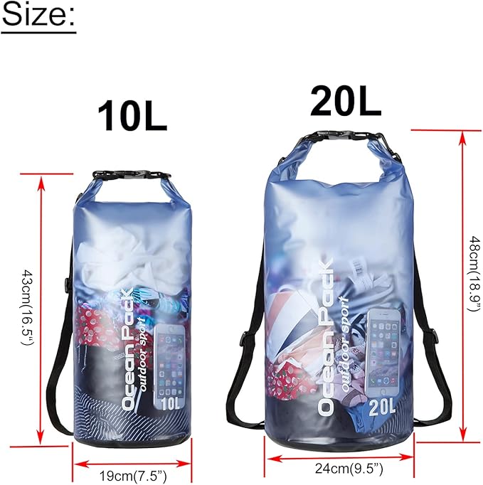 Waterproof Dry Bag,10L/20L Roll Top Waterproof Dry Bag Backpack For Kayaking Boating Swimming fow Women Men (Blue-20L)