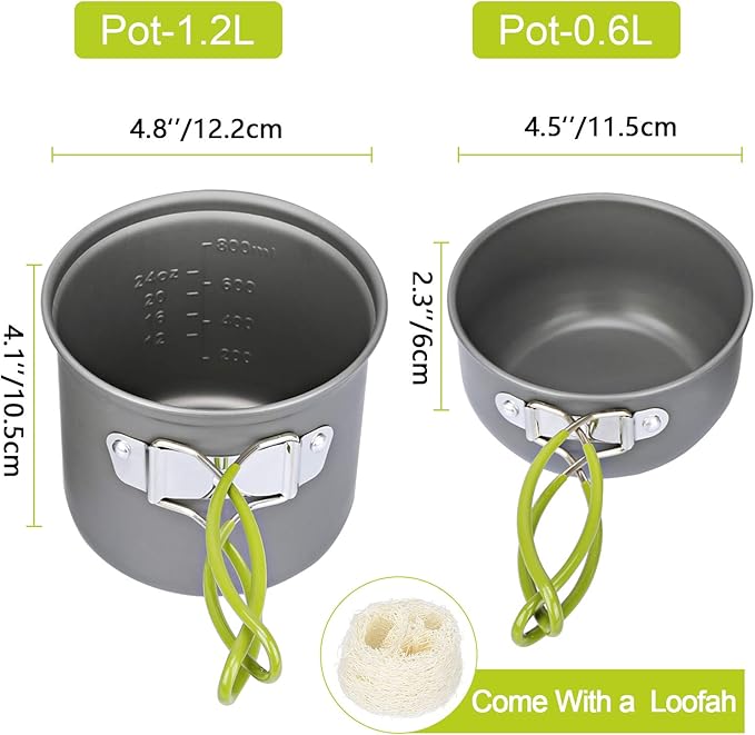 G4Free 2/4/13 PCS Camping Cookware Mess Kit Hiking Backpacking Picnic Cooking Bowl Non Stick Pot Knife Spoon Set