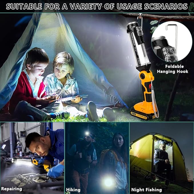 Flashlight for Dewalt 20v Battery, 35w 2000LM Portable Light with 3 Modes Lighting, USB-A Charging Port, Hook for Car Repairing, Garage, Jobsite, Power Outages