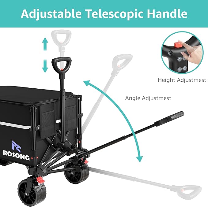 Wagon Collapsible Cart Foldable - Folding Utility Heavy Duty Wagons Carts with Cover for Grocery Sports Garden