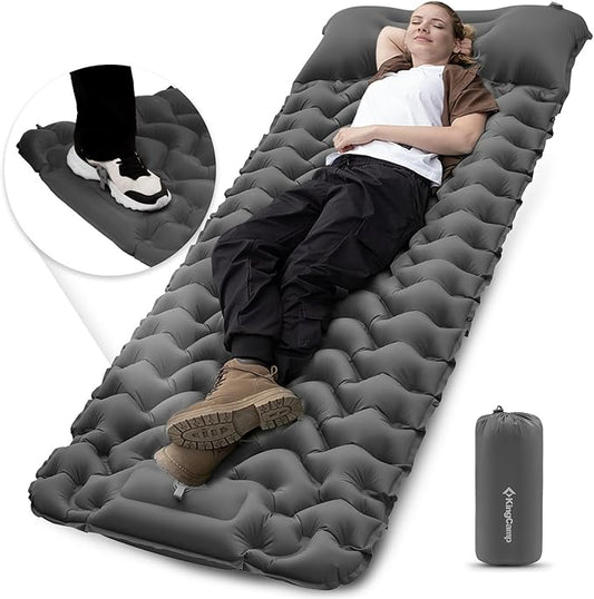 KingCamp Self Inflating Camping Mattress with Built-in Foot Pump, Connectable Durable Inflatable Sleeping Mat with Pillow, Compact Camping Air Mattress for Hiking