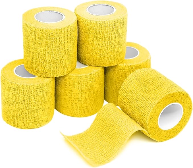FriCARE Self Adhesive Bandage Wrap, Medical Tape in First Aid Kit, Cohesive Bandages for Wounds Sport Vet, FSA/HSA Eligible, 2 Inches X 5 Yards 6 Rolls, Yellow