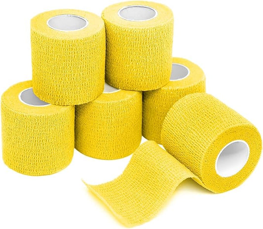 FriCARE Self Adhesive Bandage Wrap, Medical Tape in First Aid Kit, Cohesive Bandages for Wounds Sport Vet, FSA/HSA Eligible, 2 Inches X 5 Yards 6 Rolls, Yellow