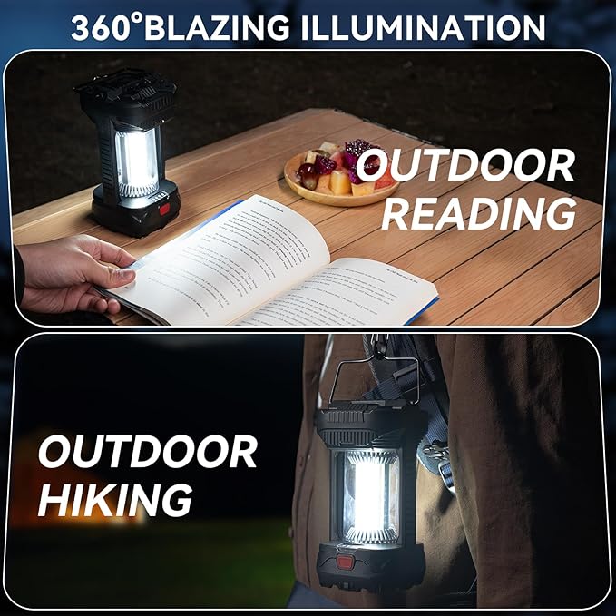 AlpsWolf 1000 Lumens Rechargeable Camping Lantern - 4000mAh Phone Charger, IPX4 Waterproof, 4 Light Modes & SOS Strobe, LED Lantern for Camping, Power Outage, Emergencies (1 Pack-Black)