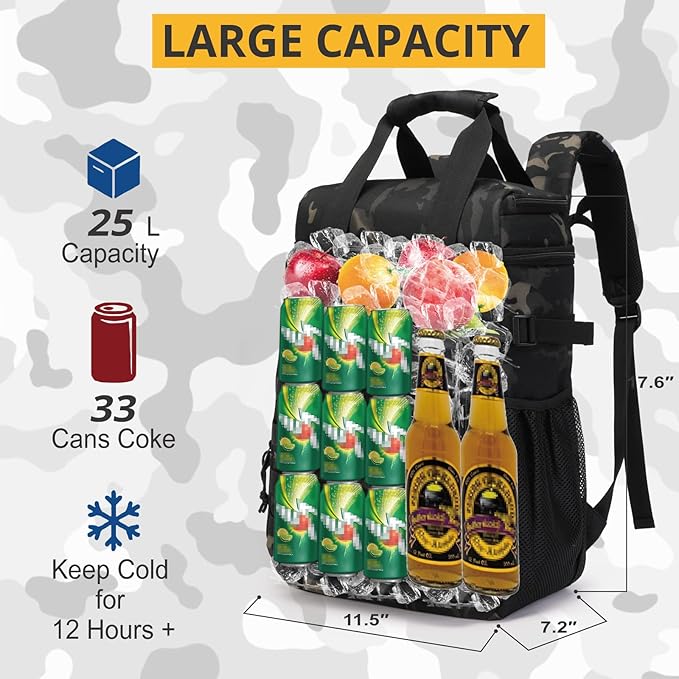 Tactical Backpack Cooler,Lunch Backpack for Men Adults Work with Handle，Soft Cooler Backpack Insulated Waterproof Leak Proof
