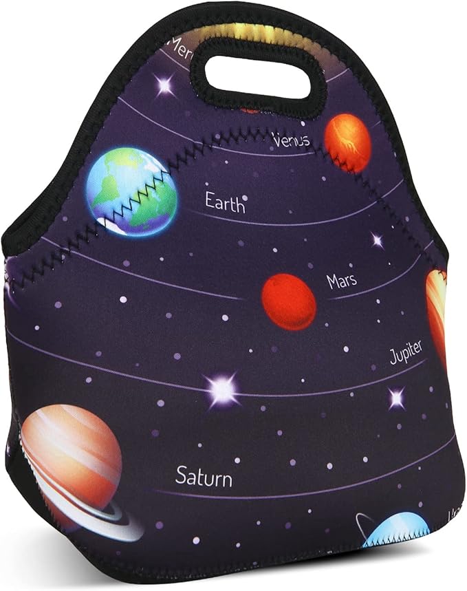 Violet Mist Neoprene Space Lunch Bag Insulated Waterproof Lunch Bag Tote Cartoon Reusable Lunch Box Containers Food Carrying Lunch Handbag for Women men Work Gifts Thanksgiving Christmas Gift