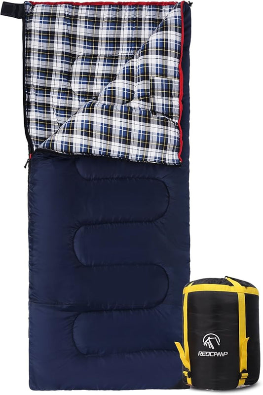 REDCAMP Cotton Flannel Sleeping Bag for Camping Backpacking, Adults Cold Weather Envelope Sleeping Bags with 2/3/4lbs Filling