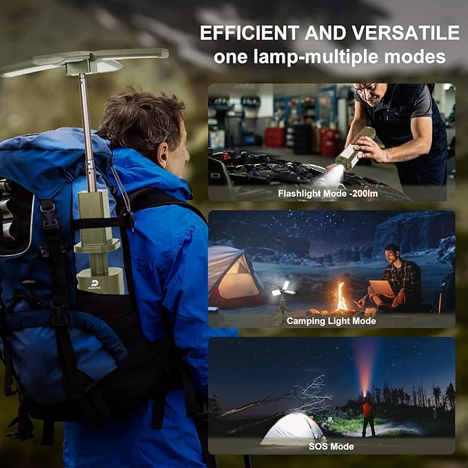 DUSKTEC 2000LM Camping Lantern, Portable IPX7 Waterproof Camping Lamp Rechargeable with 14000mAh, Magnetic Base & Telescopic Light Quadpod, 270° Rotating Blades, 3 Color Dimming for Emergency, Hiking