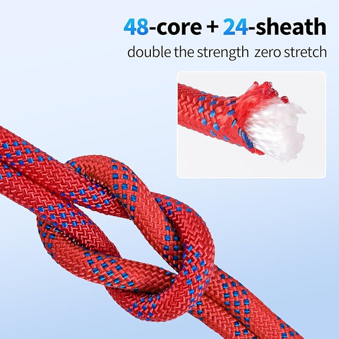 150Ft 1/2 Inch Heavy Duty Climbing Rope - for Tree Swing, Pulling, Outdoor & Gym Use (Red)