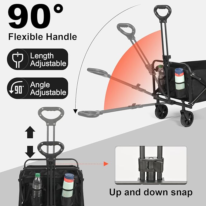 Folding Wagon Cart, Portable Large Capacity Beach，Heavy Duty Utility Collapsible with All-Terrain Wheels，Cart Foldable Wagon for Camping,Shopping,Beach, Garden (Black)