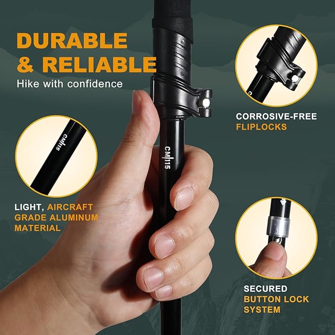 Trekking Poles for Hiking - Walking Sticks for Men, Women, Seniors, 2pc Collapsible Lightweight Aluminum Alloy Hiking Poles for Nordic Walking & Outdoor Adventures